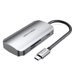 Vention TNHHB Docking USB Tipo-C con 3xUSB 3.0, 1xUSB-C PD 100W, Lector de Tarjetas SD/MicroSD, Color Gris